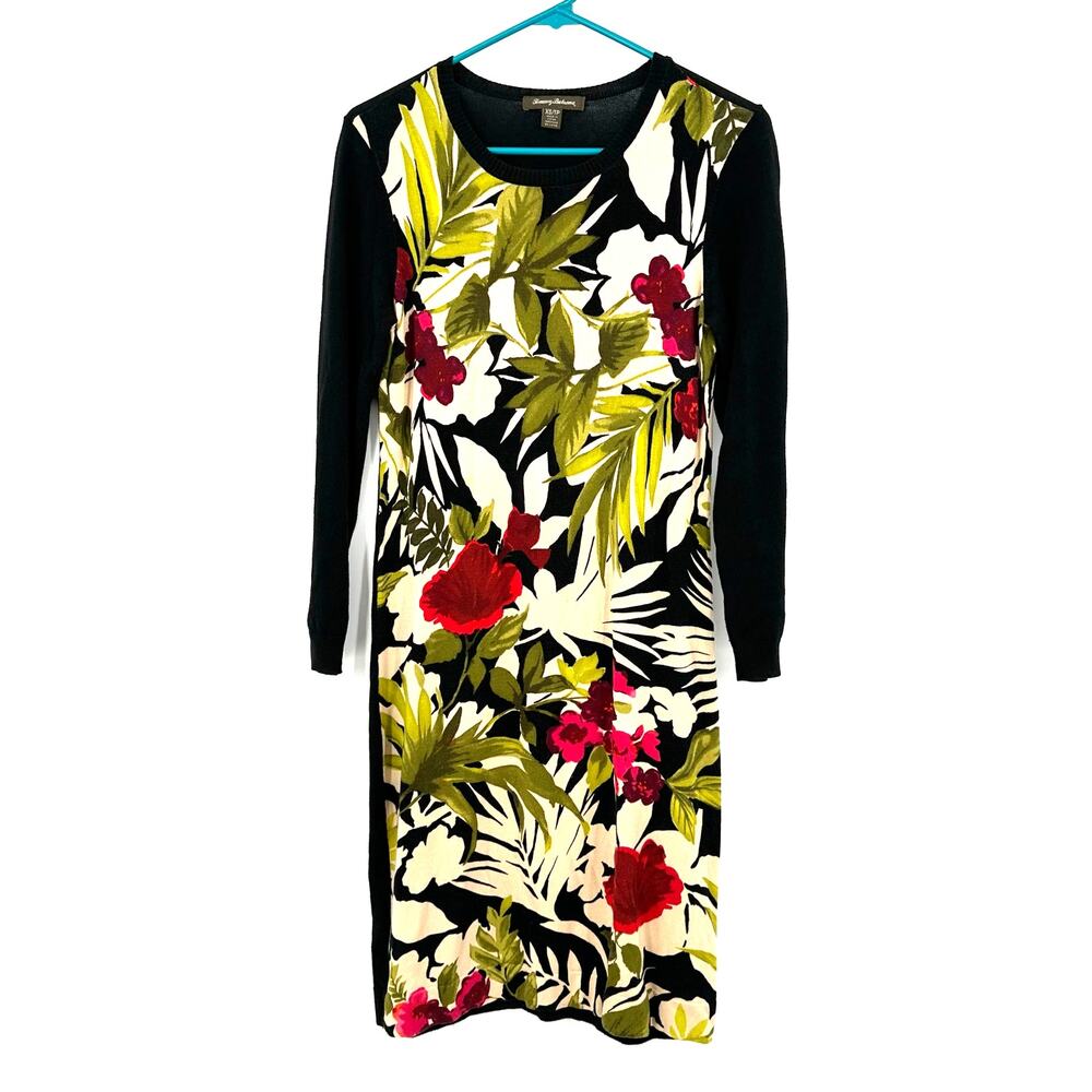 Tommy Bahama Size XS Long Sleeve Round Neck Dress Multicolor Front Floral‎ Print